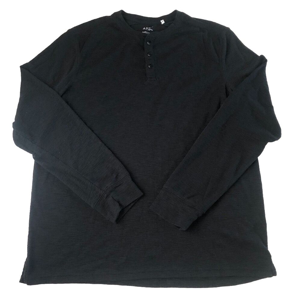 Apt. 9 Mens Long Sleeve 3-Button Henley Premier Flex Black Size XL
